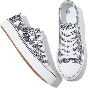 Adokoo Ankle boots Women Beige Flower Canvas Tennis for Lace Up Comfortable Walk